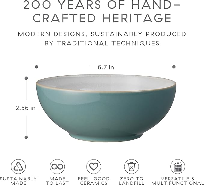 Denby - Elements Fern Green Cereal Bowls Set of 4-28oz Everyday Soup, Dessert Bowls - Contemporary Design - Dishwasher & Microwave Safe Ceramic Stoneware Tableware - Scratch Resistant
