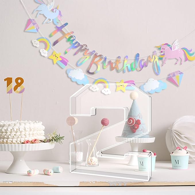 11" Acrylic Number Charcuterie Tray, Fillable Number Charcuterie Box for Food, Reusable Serving Cake Candy Dish Display Tray for Birthday Anniversary Party Decoration (Square Number 2)