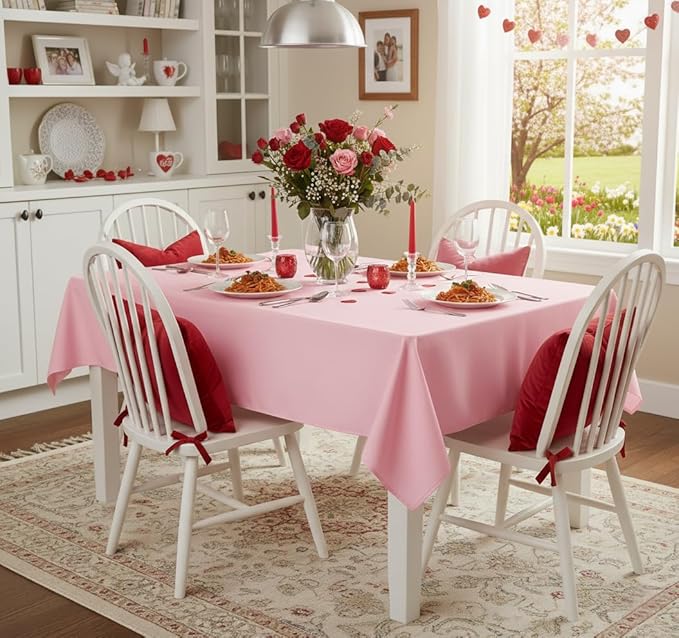 sancua Rectangle Tablecloth - 60 x 102 Inch - Stain and Wrinkle Resistant Washable Polyester Table Cloth, Decorative Fabric Table Cover for Dining Tables, Buffet Parties and Camping, Pink