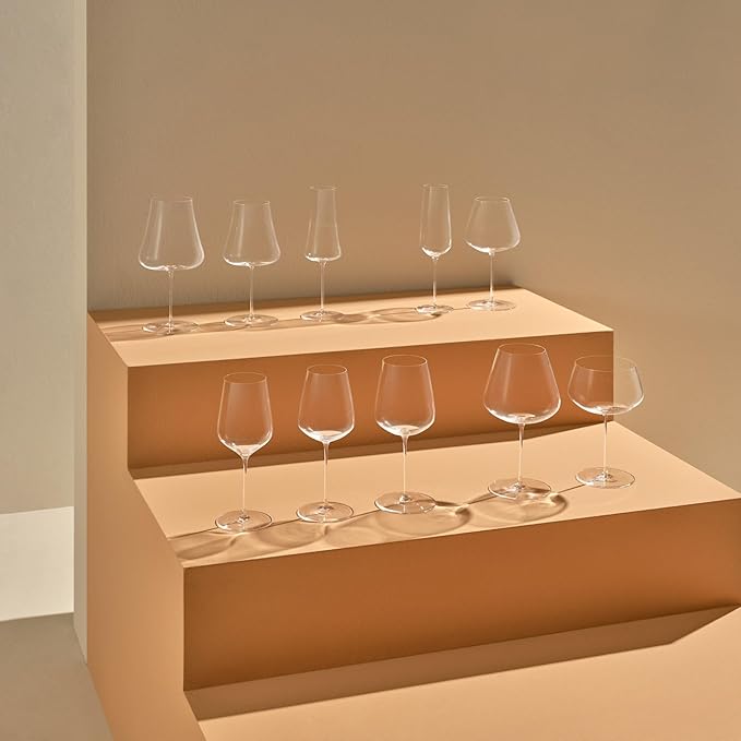 NUDE Red Wine Glasses Set of 2, Stem Zero Elegant – Crystal Long Stem Red Wine Glasses for Light to Medium Bodied Red Wines, Tapered Sides, Lead-Free, Dishwasher Safe, 22 oz Each