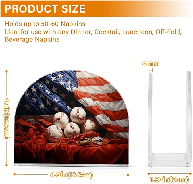 Napkin Holder American Flag Baseball Crystal Clear Acrylic Napkin Holders Paper Napkin Holder Dining Table Dispenser for Kitchen Restaurant Home Decor Bar Accessories