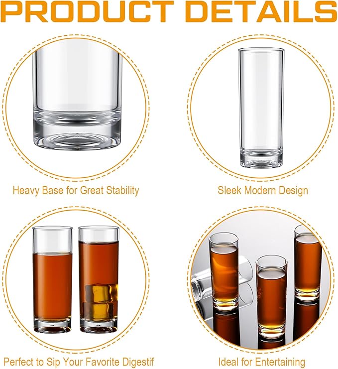 100 Pcs Shot Glasses Set 2.2 oz Mini Shot Cup Bulk, Clear Plastic Unbreakable Base Plastic Glass for Custom, Birthday Wedding Guest Gift (Tall)