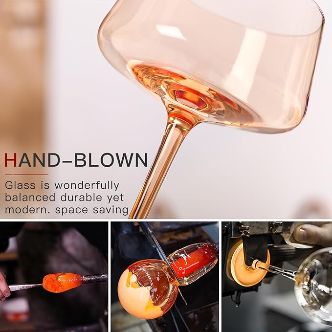 Hand Blown Colored Coupe Glasses Set of 6-13oz large Crystal Martini, Cocktail & Champagne Glasses -Cute & Colorful Cocktail Glassware-Perfect for Bar, Cocktails, Martinis-Wedding Gifts