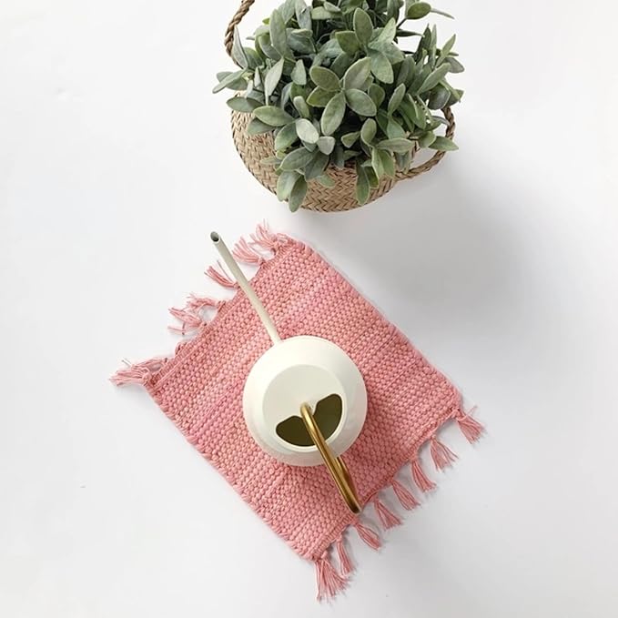 PILLOWPIA Handcrafted Chindi Rag Rug Hot Pad – 100% Cotton, Handwoven, Colorful & Eco-Friendly | Boho Kitchen Accessory for Table, Counter, or Serving Use - Peony