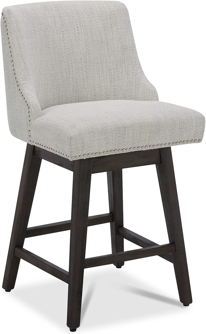 CHITA Counter Height Swivel Bar Stools, FSC Certified Upholstered Counter Stools, Modern Swivel Barstools with Wood Legs for Kitchen Island, 26" Seat Height, Fabric in Ivory
