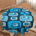 Mid Century Boho Round Tablecloth, Blue Mid Century Modern Art Abstract Geometric Pattern Retro Vintage Style Tablecloth for Home Party Dining Room Kitchen Decor 70Inch(178cm)
