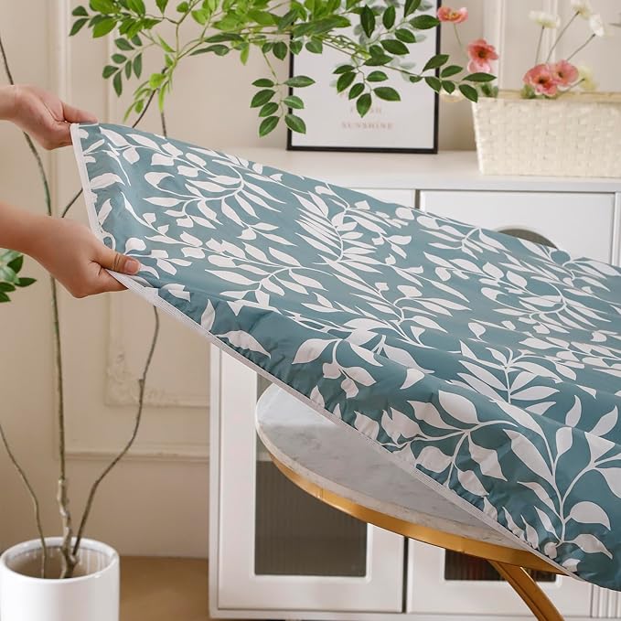 Walrus Round Vinyl Fitted Tablecloth with Flannel Backing Elastic Edge Design Table Cover Waterproof Oil-Proof PVC Table Cloth Stain-Resistant Best for 37"-44" Round
