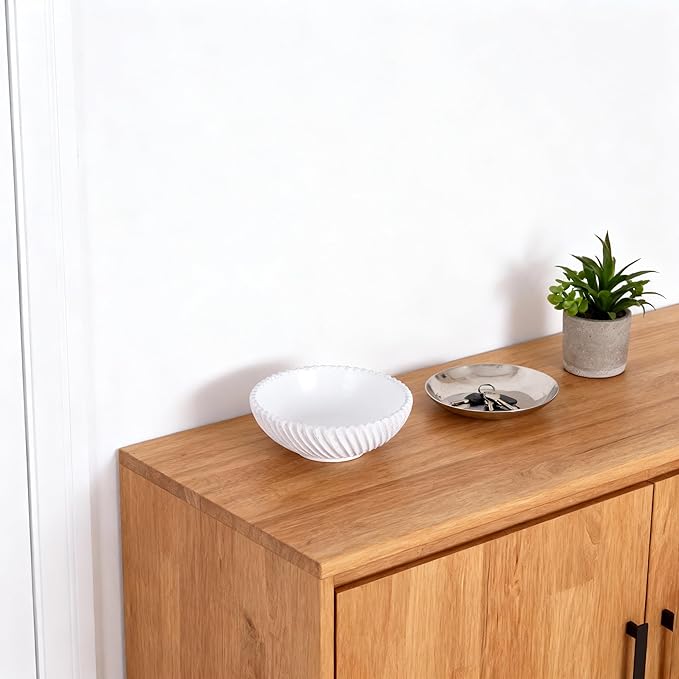 DOVDOV White Beveled Edge Decorative Bowl Large Modern Fruit Bowl Home Decor Bowl for Kitchen Countertops, Coffee Tables, or Entryway Tables Minimalist Key Holder and Centerpiece Fruit Bowl