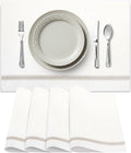 Premium Cloth Striped Placemats Set of 4 – 100% Soft Durable Jacquard Woven Cotton Table Placemats with Stain-Release Fabric – Machine Washable for Dining Table – Taupe, 20"x14"