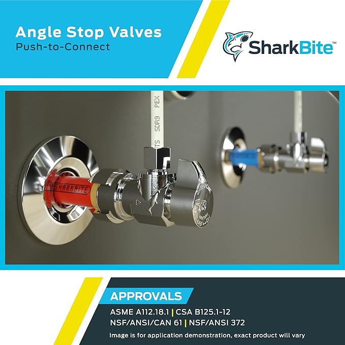 SharkBite 1/2 x 3/8 Inch Compression Angle Stop Valve, Loose Key Quarter Turn, Push to Connect Brass Plumbing Fitting, Chrome Finish, PEX Pipe, Copper, CPVC, PE-RT, HDPE, 24731LF