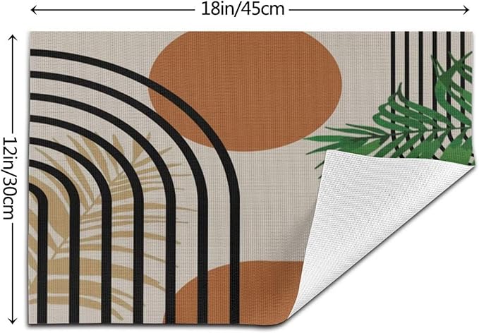 Boho Mid Century Placemats Abstract Geometric Modern Minimalist Washable Place Mats 12x18Inch for Dining Kitchen Farmhouse Decor 6 PCS