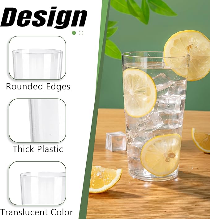 Liacere Plastic Drinking Glasses Set of 12-18oz Highball Clear Reusable Plastic Glasses Colors, Water Glasses Cups, Bar Tumbler Glassware Set for Beer, Juice, Cocktail, Milk