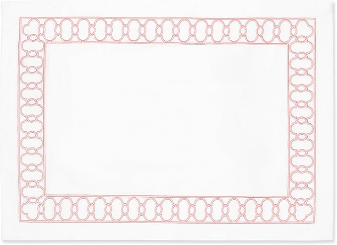 Hofdeco Premium Coastal Patio Indoor Outdoor Placemat Set of 4, 14"x19" Double-Layered, Waterproof Cloth Placemat for Kitchen or Dining Table. Blush Pink Embroidered Frame