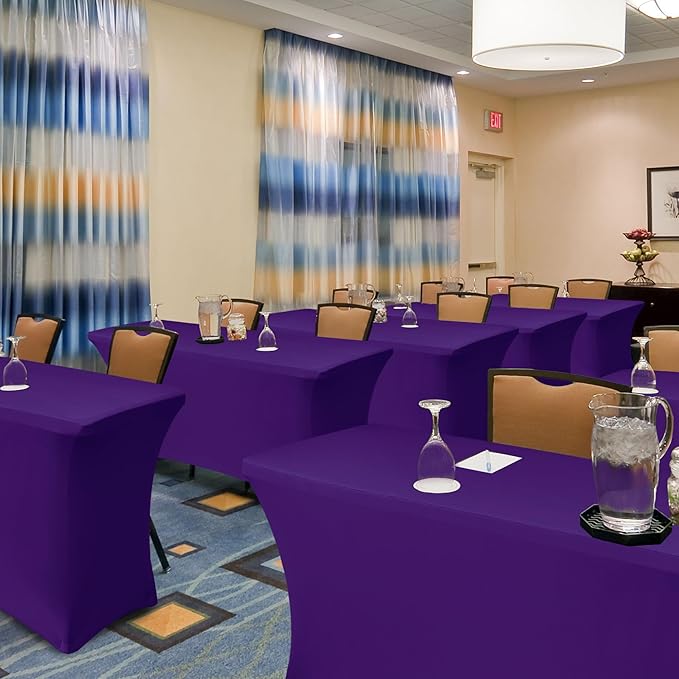 Fitted Stretch Table Cover for 6 ft Rectangle Tables-6 Pack Dark Purple Spandex Tablecloth-Elastic Folding Tablecloths for Party, Vendor Booth Display, Banquet Buffet Event, Craft Trade Show