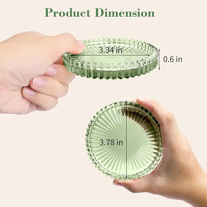 Glass Coasters Set of 4 for Drinks, Round Modern Set with Raised Edge Lip, Decorative & Aesthetic for Dining Table, Living Room, Office Desk