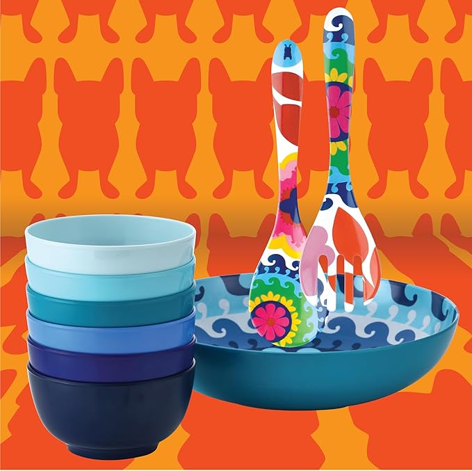 French Bull Melamine Small Bowls, 6-Piece Set, Small Serving Bowl – Snack, Condiment, Dip, Dessert, Ice Cream – Shatter Proof, Food-Safe, BPA Free, Dishwasher Safe, 5.5” 22 oz - Shades of Blue