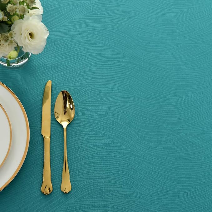 maxmill Jacquard Table Cloth Swirl Pattern Spillproof Wrinkle Resistant Water Proof Heavy Weight Soft Tablecloth for Kitchen Dinning Tabletop Outdoor Picnic Rectangle 52 x 70 Inch Teal