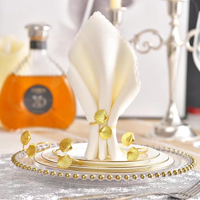 Decorative Napkin Rings Set of 6,Holders Decor Dinner Party,Wedding,Anniversary,Birthday,Table Decor Gift (Golden Shell)