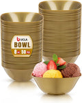 bUCLA 50Pack Gold Plastic Small Bowls - 8oz Disposable Ice Cream/Salsa/Dipping/Dessert/Sauce/Small Serving Bowls for Party