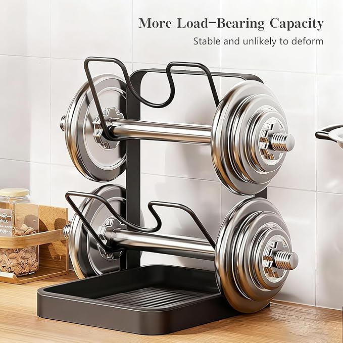 Double Layer Kitchen Pot Lid Storage Rack, Stainless Steel Pot Lid Holder While Cooking & Spoon Rest, Multifunctional Pot Lid Organizer with Removable Drip Tray for Countertop