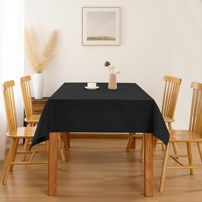 Hiasan 2 Pack Faux Linen Rectangle Tablecloth - Wrinkle and Stain Resistant Washable Table Cloth for Kitchen Dining Room Holiday Table Cover for Party Dinner, Black, 60 x 120 Inch