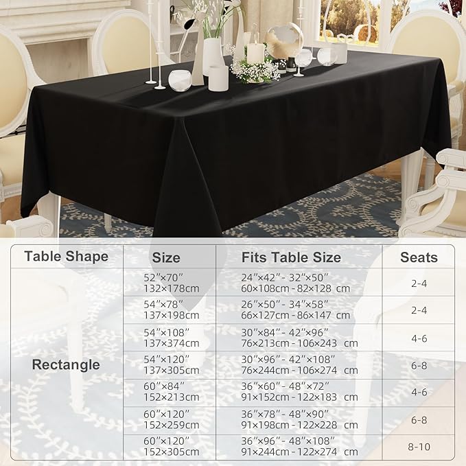 Smiry Rectangle Table Cloth, Waterproof Anti-Scratch Polyester Tablecloth, Decorative Washable Fabric Table Cover for Dining, Buffet, Parties and Outdoor, 52x70, Black