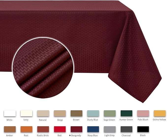 maxmill Rectangle Tablecloth Weaved Pattern Waterproof Spillproof Wrinkle Free Table Cloth, Kitchen Dining Tabletop Decoration, Fabric Table Cover for Holiday Parties, 52 x 70 Inch, Burgundy