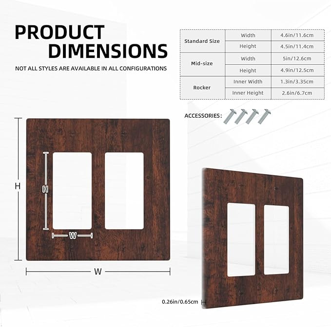 Outlet Covers Brown Red Rustic Wood Grain Retro Farmhouse 2 Gang Light Switch Cover Double Rocker Wall Plate Decorative GFCI Receptacle Electrical Switchplate for Farmhouse Cabin Decor（2 Pack）