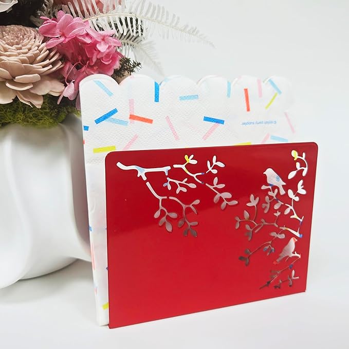 Mango Steam Tabletop Napkin/Tissue & Letter Holder for Home, Kitchen, Restaurants (Songbird, Red)
