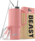 Beast 42 oz Tumbler with Handle Stainless Steel Vacuum Insulated Coffee Ice Cup Double Wall Travel Flask (Blossom Pink)