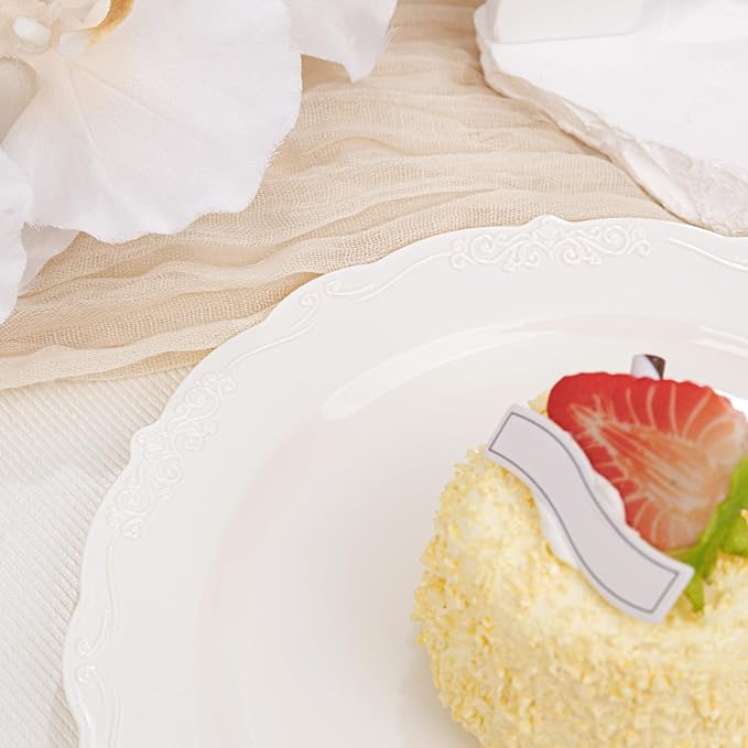 DaYammi 60PCS Ivory Plastic Plates, Party Plates Disposable Heavy Duty Disposable Plates Premium 7.5inch Ivory Dessert Cake Salad Appetizer Plate Hard Plastic Platos Disposable for Party Wedding