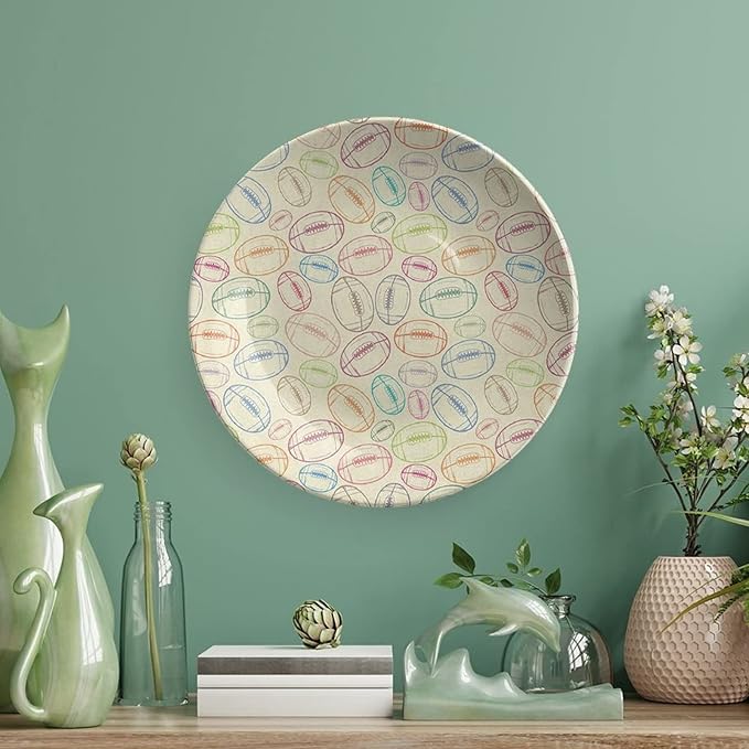 Ceramic Display Plate, American Football Ceramic Hanging Decorative Plate, Grunge Looking Hand Drawn Sports Sketch, 8 Inch, Household Custom Ceramic Plate, Multicolor