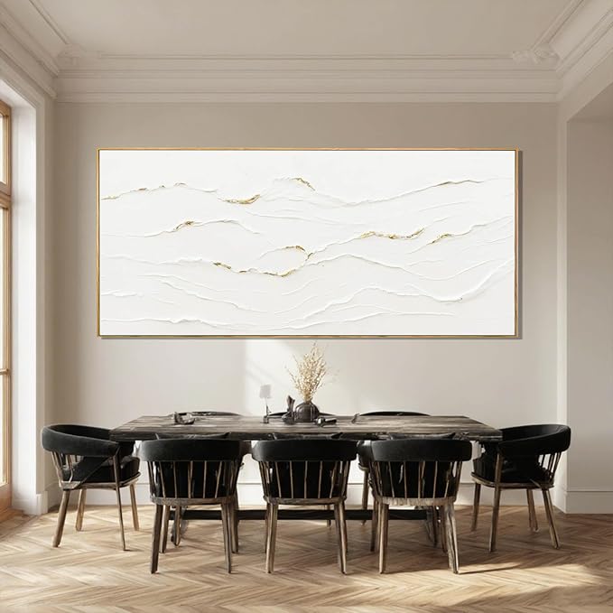 MLART99 White and Gold Wall Decor Textured With Frame Canvas Abstract Minimalist Wall Art - 32x70 Inch Extra Large Contemporary Artwork for Living Room Entryway Home Decoration