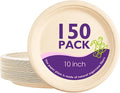 10 Inch, 150 Pack Compostable Paper Plates Round Unbleached Brown Plates Made from Natural Sugarcane Fibers, Biodegradable Heavy Duty Disposable Plates for Party, Camping, Picnic