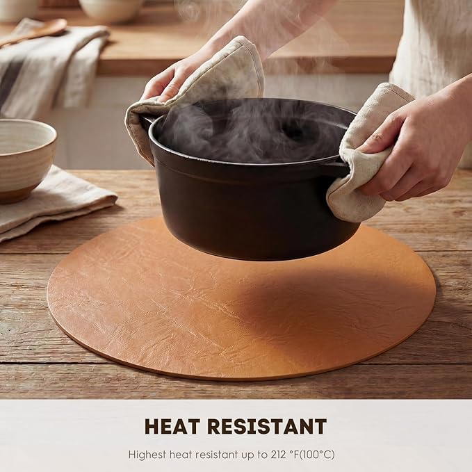 Artoid Mode Rust Faux Leather Placemats Set of 4, 15 Inch Waterproof Wipeable Heat Resistant Vinyl Place Mats, Reversible Table Mats for Fall Kitchen Dining Decor