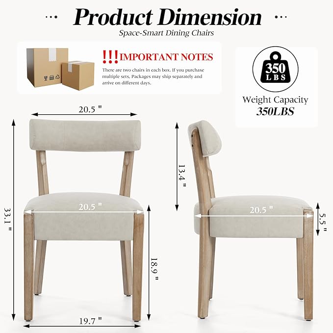 Modern Dining Chairs Set of 4 – Mid-Century Modern Faux Leather Upholstered Kitchen & Dining Room Chairs with Curved Back, Oversized Rounded Seat, Sturdy Wood Frame, Beige