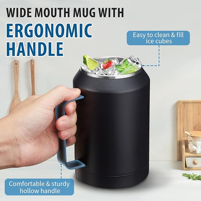 Stainless-Steel Coffee Cup 32 oz Mug Tumbler - with Handle, Straws & Protective Boot, Keep Cold 36hrs & Hot 24hrs, Insulated Tumbler Water Cup, Leak-proof Big Travel Mugs Thermal Flask Water Bottle