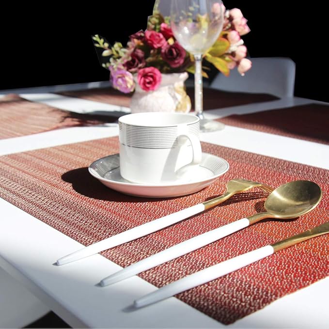 Table Mats for Dinner Washable Easy to Clean PVC Placemat for Kitchen Table Heat-resistand Woven Vinyl Placemats (4, Red)