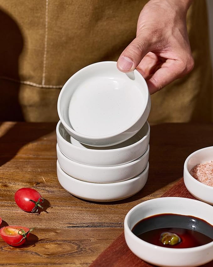 famiware Milkyway Ceramic Soy Sauce Dish, Dipping Bowls Set of 6, Dipping Sauce Bowls/Dishes, 4oz Small Serving Bowls for Side Dishes, Condiment, Sushi, Appetizer, Dessert, White