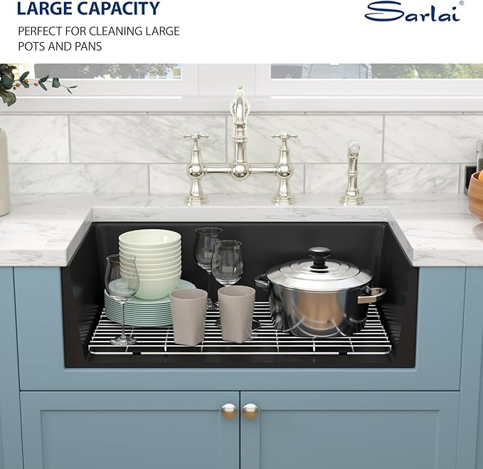 Sarlai Black Farmhouse Sink - 33 Inch Kitchen Sink Apron Front Matte Black Fireclay Ceramic Porcelain Single Bowl Kitchen Farmer Sinks Basin