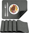 Faux Leather Placemats Set of 6, Vinyl Placemats Wipeable Waterproof Oil-Proof Table Mats, Heat Resistant Reversible Place Mats for Kitchen Indoor Outdoor, 15.8 x 11.8 inches (Grey/Black)