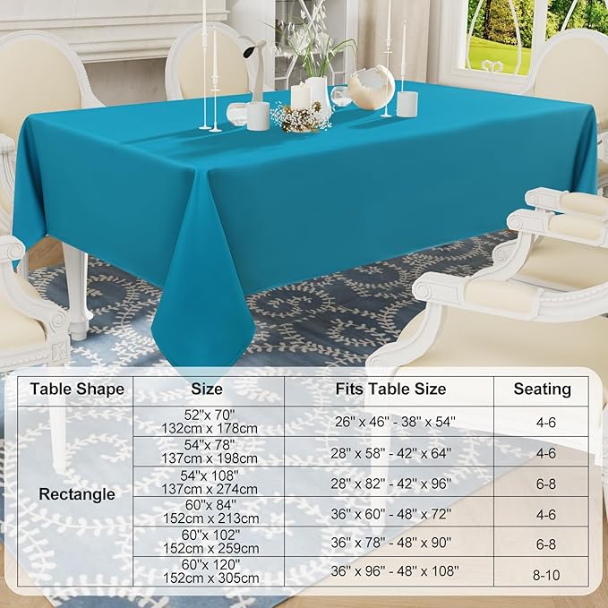 Smiry Rectangle Table Cloth, Waterproof Anti-Scratch Polyester Tablecloth, Decorative Washable Fabric Table Cover for Dining, Buffet, Parties and Outdoor, 60x102, Teal