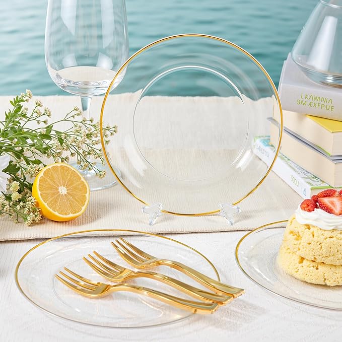 Festiva 200Pcs Clear Plastic Dessert Plates Disposable 6.3" with Plastic Forks 5" - Small Clear Plates-Dessert/Cake/Appetizer Plates for Birthday/Easter Party & Wedding - Serve for 100Guests