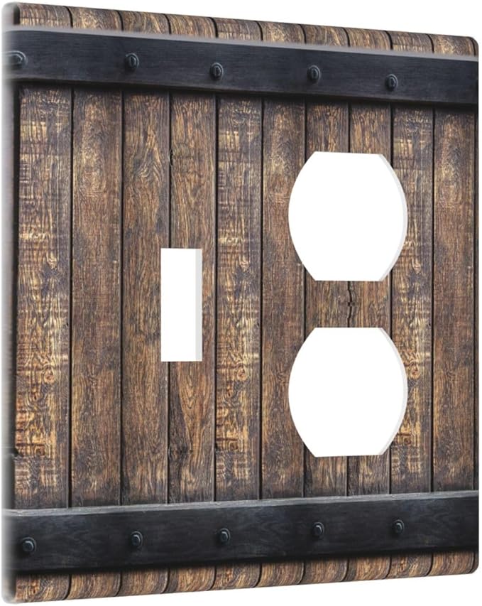 Light Switch Cover Plate Rustic Barn Door Vintage Country Wood Board 2 Gang Decorative Switch Plates 1 Toggle Duplex Combo Outlet Covers GFCI Wall Plates for Farmhouse Cabin Decor