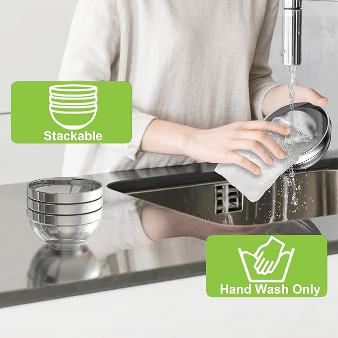 Stainless Steel Bowls Bulk, 20 Pack 5.1in 15.9oz 470ml Mini Small SUS304 Double Wall Insulated Stackable Metal Eating Bowl Containers for Restaurant Serving Snacks Ice Cream Soup Cereal Rice