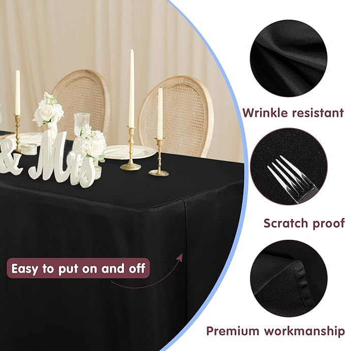 HolidayIdeas 2 Pack Fitted Tableclothes - 60 x 30 Inch - Black Rectangle Tablecloths for 5 Foot Tables, Fabric Table Cover Protector for Parties, Holiday Dinner, Wedding, Trade Show