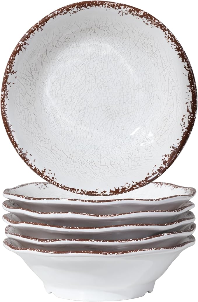 LEHAHA Melamine Bowls Set, 100% Melamine 24 OZ Salad/Soup/Pasta/Cereal Bowls Set of 6, Basic White Kitchen Bowl Sets, Break Resistant and Lightweight, Great for RVs and Camper Trailer