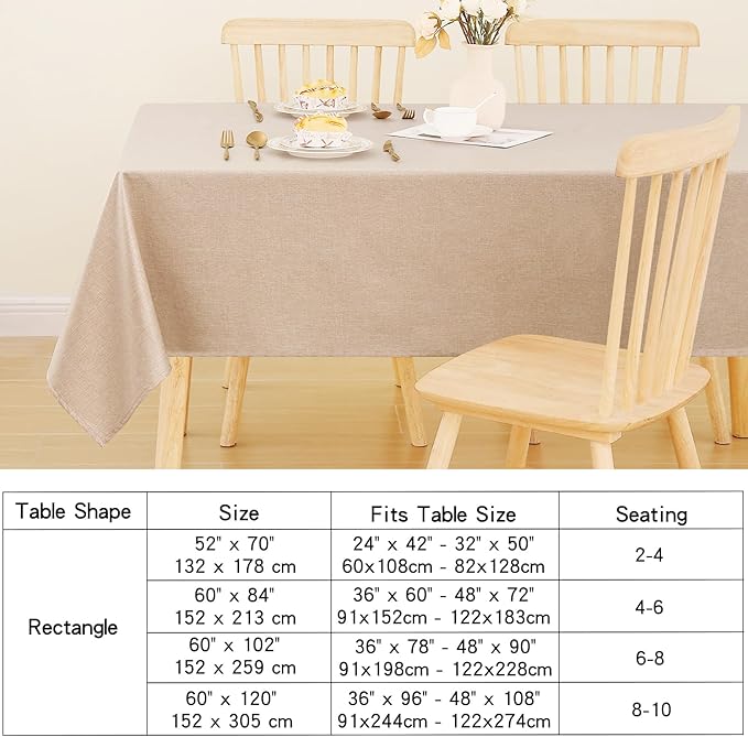 Smiry Rectangle Polyester Table Cloth, Waterproof Burlap Fabric Tablecloth, Washable Decorative Farmhouse Table Covers for Kitchen, Dining, Parties, 60x84, Champagne