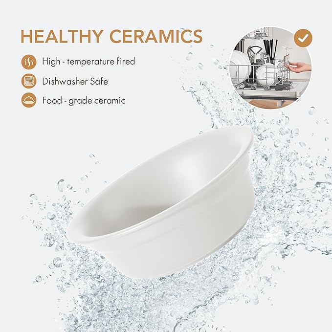 Ceramic 8.7inch Dog Bowl for Large Dogs, Basic 4 Cup Food or 37oz Water Bowl for Replacement, Wide Opening Rounded Edge(Single Bowls, Matt White)
