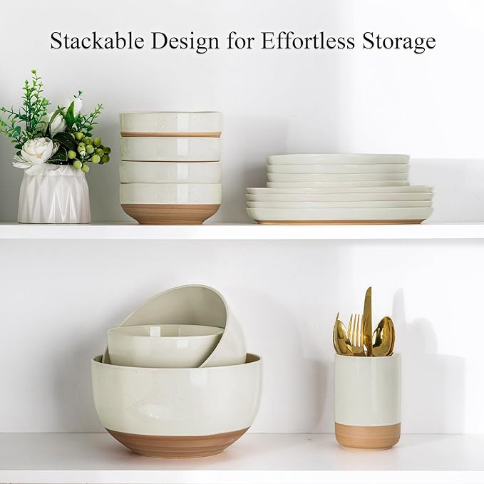 AmorArc Ceramic Mixing Bowls|Nesting Bowls Set of 3 for Kitchen|Stoneware Serving Bowls with Rustic Terracotta Underside for Mixing,Cooking,Baking,Salad| Microwave & Dishwasher Safe 4.6/2.8/1.3 Qt